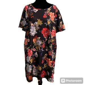 Anthology Black Floral Dress Short Sleeve size 12
